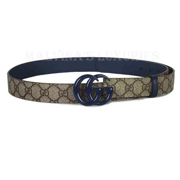 GUCCI BELT 414516 GG LOGO SUPREME MONOGRAM BLUE MARMONT BUCKLE UNISEX 115 / 46 - Picture 4 of 16